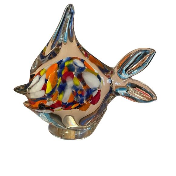 Vtg Art Glass Fish Paperweight Figurine Spotted Multi Color NANCO - 5”t 5.5”w - Picture 12 of 13